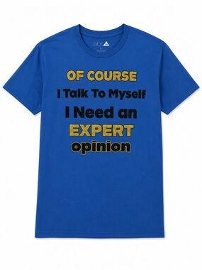 Blue Graphic Tee with 'Expert Opinion' Slogan -